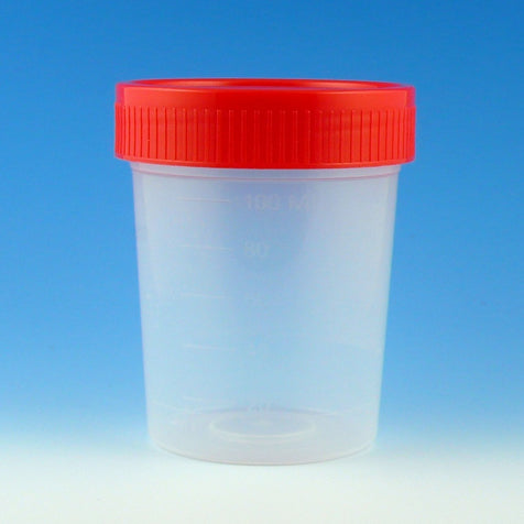 Specimen container, 4oz, PP MG, red screwcap, NS | GLO1-5915