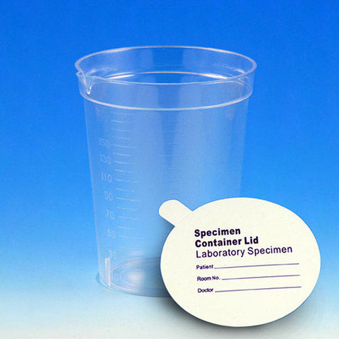 Specimen container, 6.5oz, PS, pour spout, paper lid, 25/pack | GLO1-5925