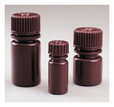 Bottle, Small, Narrow Mouth, Boston Round - HDPE Amber - Shrink Wrap Module 1/8 oz / 4 mL (13-415) | Nalgene 322004-9125