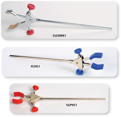 2-PRONG BURETTE CLAMP WITH EXTENSION ROD, CORK COATED GRIPS | UNI1-CLCORK1