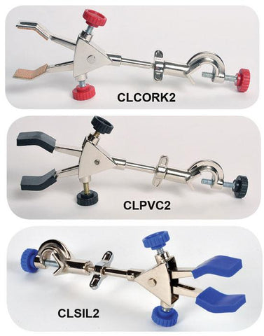 2-PRONG BURETTE CLAMP WITH BOSS HEAD, CORK COATED GRIPS | UNI1-CLCORK2