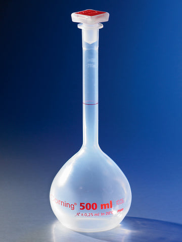 Corning® 50 mL Class A Reusable Plastic Volumetric Flask, Polymethylpentene with 12/21 Tapered PP Stopper | COR1-5640P-50