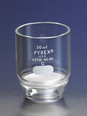 PYREX® 30 mL Low Form Gooch Crucible with 30 mm Diameter Coarse Porosity Fritted Disc | Corning 32960-30C
