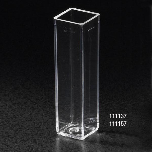 Cuvette, 4.5mL(10mm), PMMA, UV, 4 clear sides, 100/tray | GLO1-111157