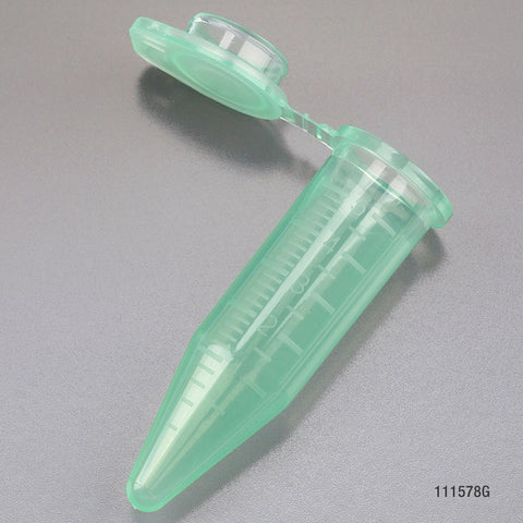 Macrocentrifuge Tube, 5.0mL, PP, Attached Snap Cap, Green, 50/Bag | GLO1-111578G