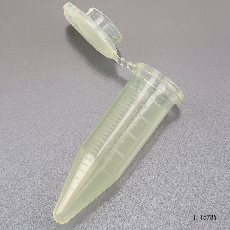 Macrocentrifuge Tube, 5.0mL, PP, Attached Snap Cap, Yellow, 50/Bag | GLO1-111578Y