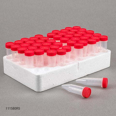 Macrocentrifuge Tube, 5.0mL, PP, STERILE, Assembled Red Screw Cap, 50/Rack | GLO1-111580RS