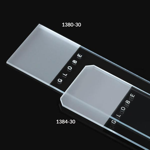 White glass slide, dual frost, ground edge, 90°corner,72/bx | GLO1-1380-30