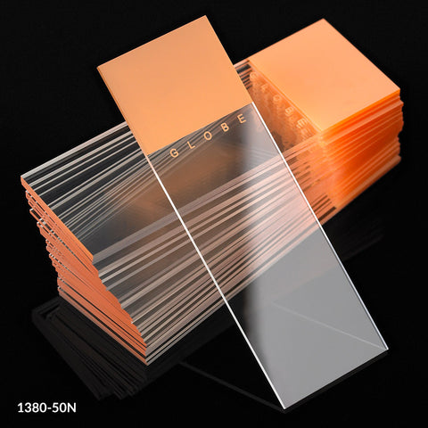 White glass slide,orange frost, ground edge, 90°corner,72/bx | GLO1-1380-50N