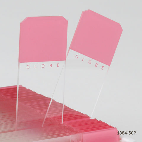 White glass slide, pink frost, beveled edge,clip corner,72/bx | GLO1-1384-50P