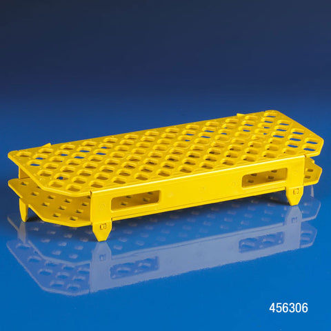 Rack, 100-place, PP, yellow, for microcentrifuge tubes | GLO1-456306