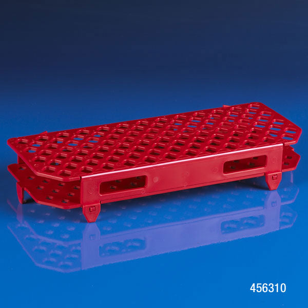 Rack, 100-place, PP, red, for microcentrifuge tubes | GLO1-456310