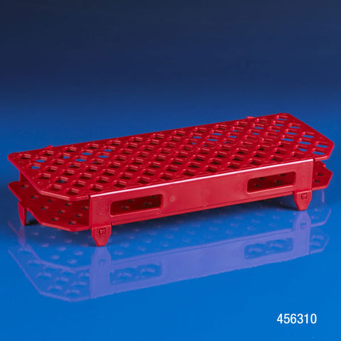 Rack, 100-place, PP, red, for microcentrifuge tubes | GLO1-456310