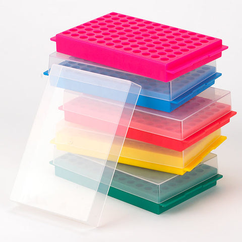 Reversible Microcentrifuge Tube Rack, with Cover, 96-Place, Assorted, 5/Pack | GLO1-456355AST