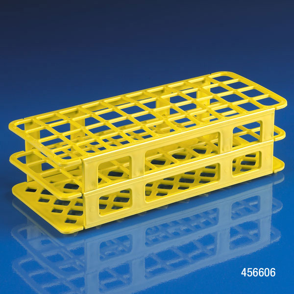 Rack, 40-place, PP, yellow, for 20mm - 21mm tubes | GLO1-456606