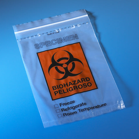 Specimen bag, ziplock, 6x9", biohazard, doc pouch,scoreline | GLO1-4918-100