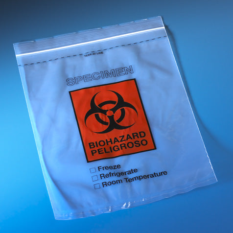 Specimen bag, ziplock, 8x10", biohazard,doc pouch,scoreline | GLO1-4926