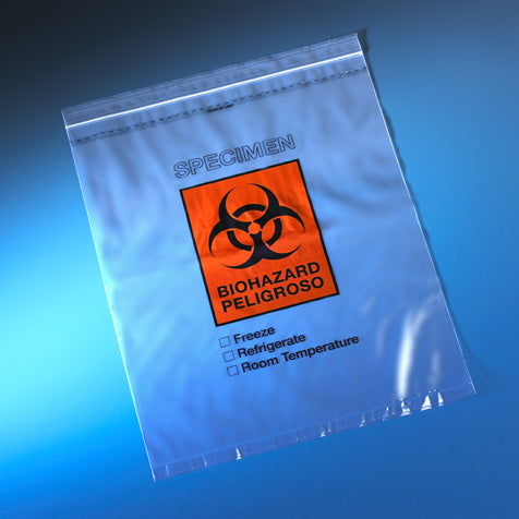 Specimen bag, ziplock, 12x15", biohazard,doc pouch,scoreline | GLO1-4929