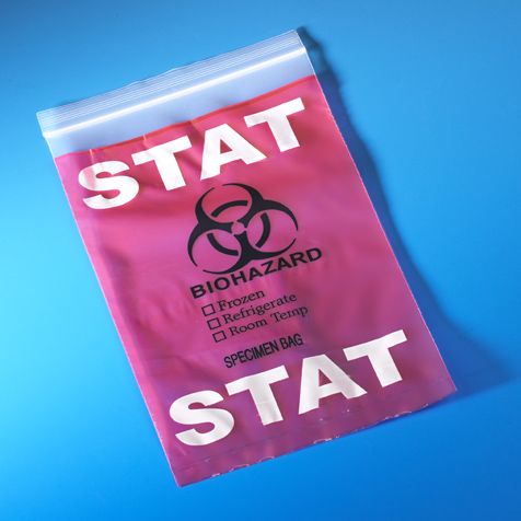 STAT red specimen bag, ziplock, 6x9" with Tearzone | GLO1-4950