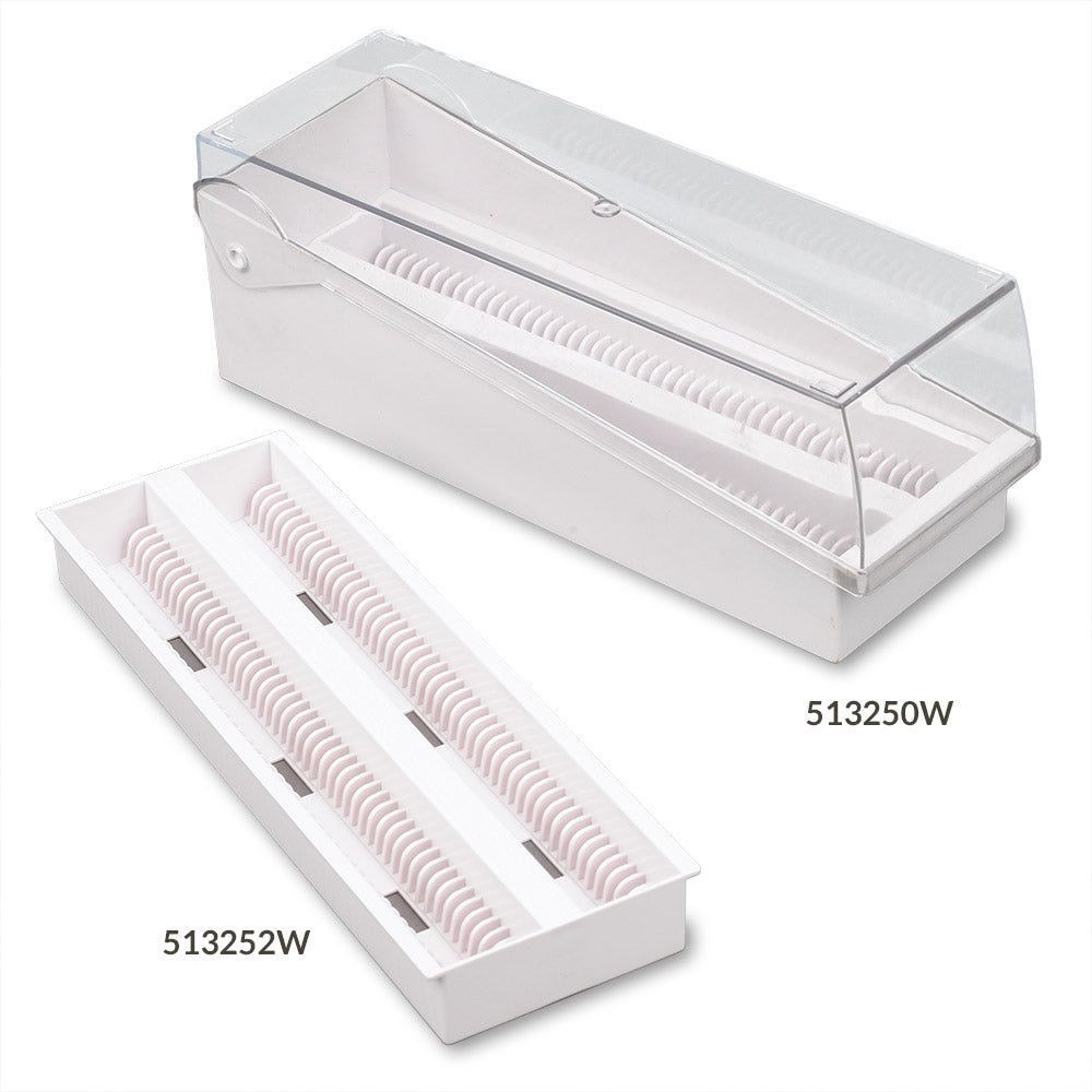 Slide Storage Box w/ Lid and Tray, White, 100-Place for up to 200 Slides, 6/Unit | GLO1-513250W