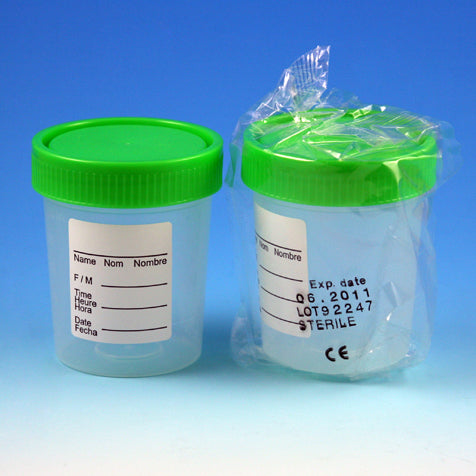 Specimen container, 4oz, PP MG, green screwcap,label,STR, 1/pk | GLO1-5913
