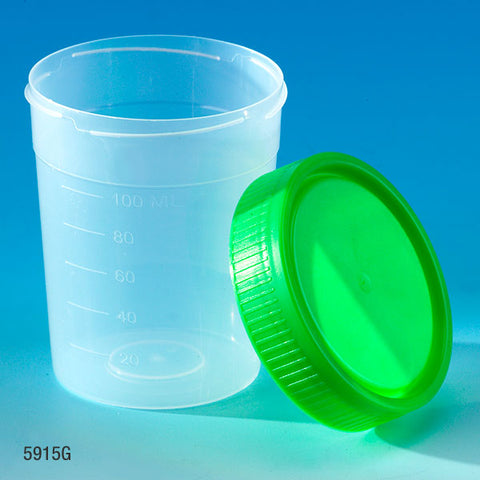 Specimen Container, 4oz, Non-Sterile, PP, Separate 1/4-Turn Green Screwcap, Bulk | GLO1-5915G