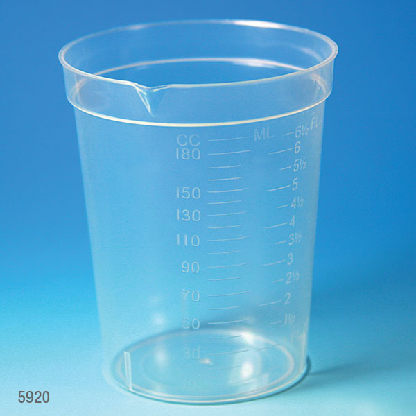 Specimen container, 6.5oz, PP, pour spout, MG, 25/pack | GLO1-5920