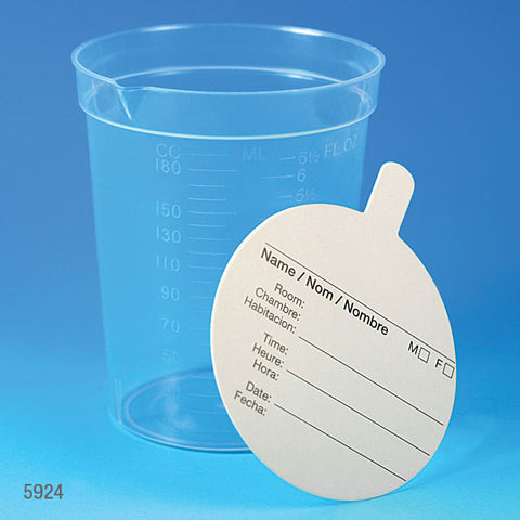 Specimen container, 6.5oz, PP, pour spout, paper lid, 25/pack | GLO1-5924