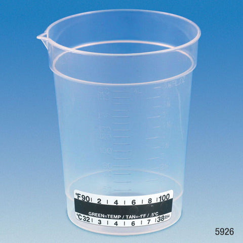Specimen container, 6.5oz, PP, attached thermometer strip | GLO1-5926