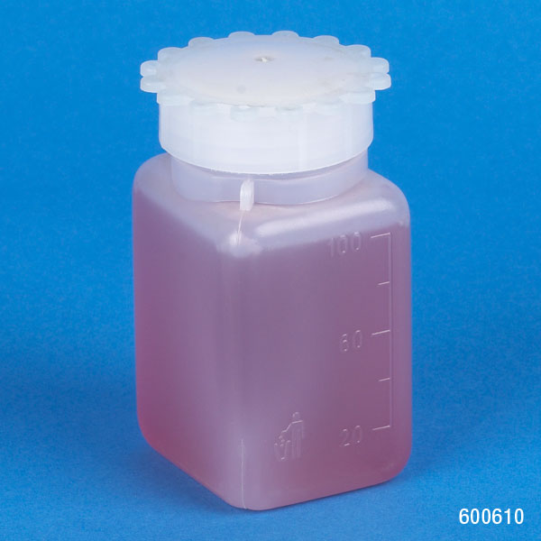 Bottle,100mL,wide mouth,square, PE, PP screw cap, graduated CS/600 | GLO1-600610B