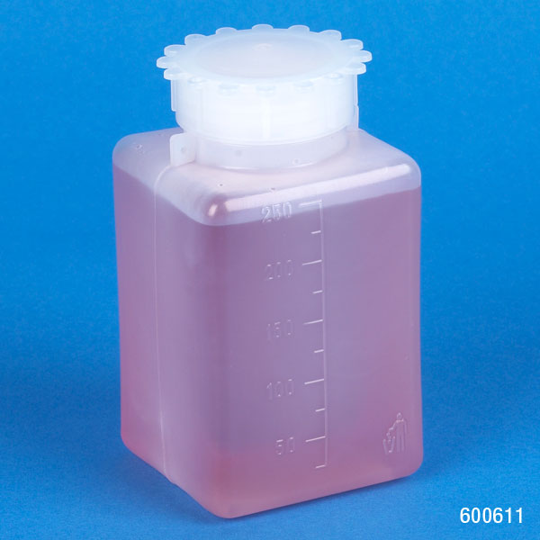 Bottle,250mL,wide mouth,square, PE, PP screw cap, graduated BOX/50 | GLO1-600611