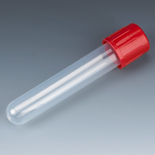 Test tube, 12x75mm, PP, attached red screwcap,250/bag | GLO1-6148R