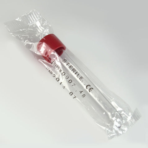 Test tube, 16x100mm (10mL) PS, attached red screwcap,STR 1/pk | GLO1-6152