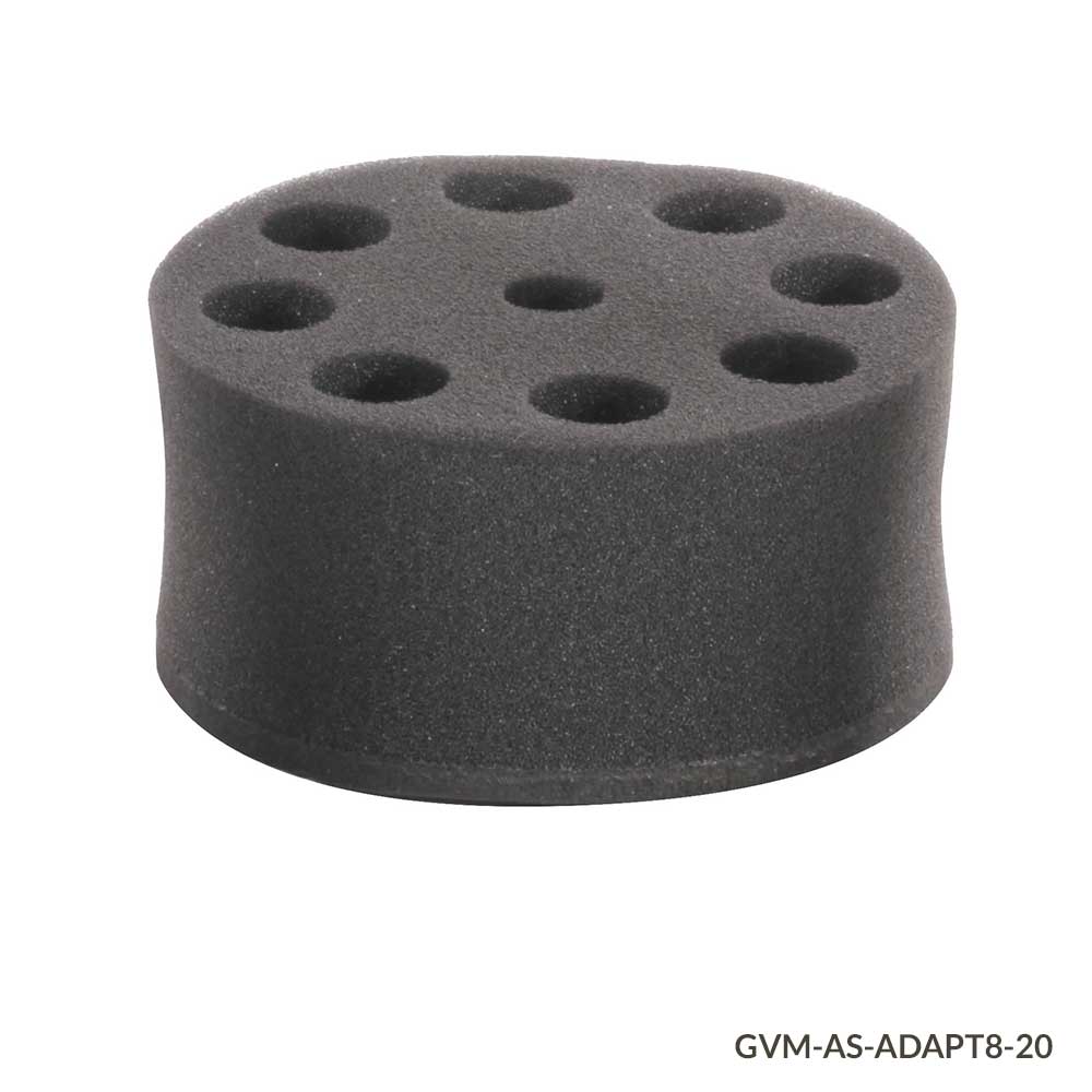 Tube Holder, Foam, for use w GVM Series, 8 x 20mm Tubes, Must use w VM-AS-PLATE/GVM-AS-ROD | GLO1-GVM-AS-ADAPT8-20