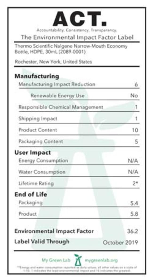 Narrow-Mouth Sample Bottle HDPE 30 mL | Nalgene 2089-0001