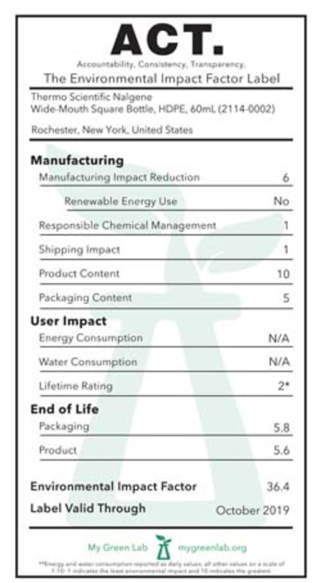 Wide-Mouth Square Bottle HDPE 60 mL | Nalgene 2114-0002