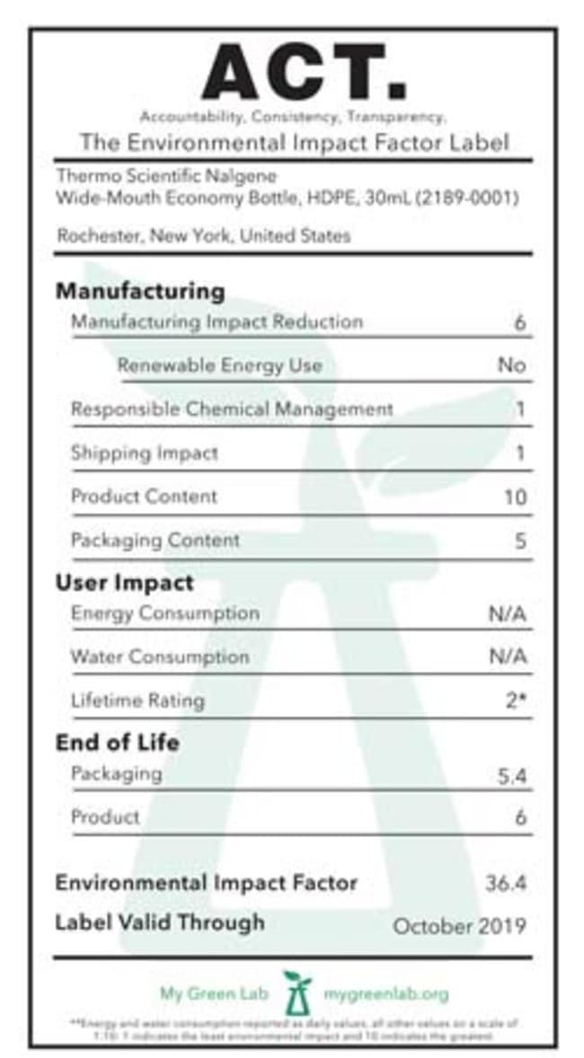 Wide-Mouth Sample Bottle HDPE 30 mL | Nalgene 2189-0001