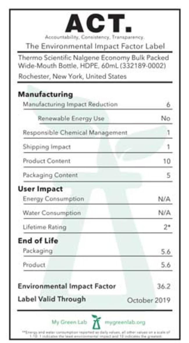 Bulk-Packed Environmental Bottle W/M HDPE 125 mL | Nalgene 332189-0004