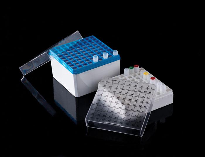 CRYO STORAGE BOX, FOR 1.0 & 1.8ML VIALS, 81 PLACES | UNI1-P20602