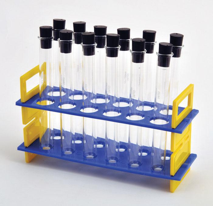 TEST TUBE RACK W/ 24ML GLASS TUBES & RUBBER STOPPERS | UNI1-TTRSET