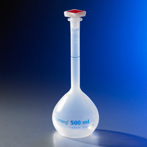 Corning® 250 mL Class B Reusable Plastic Volumetric Flask, Polypropylene with 19/26 Tapered PP Stopper | COR1-5641P-250